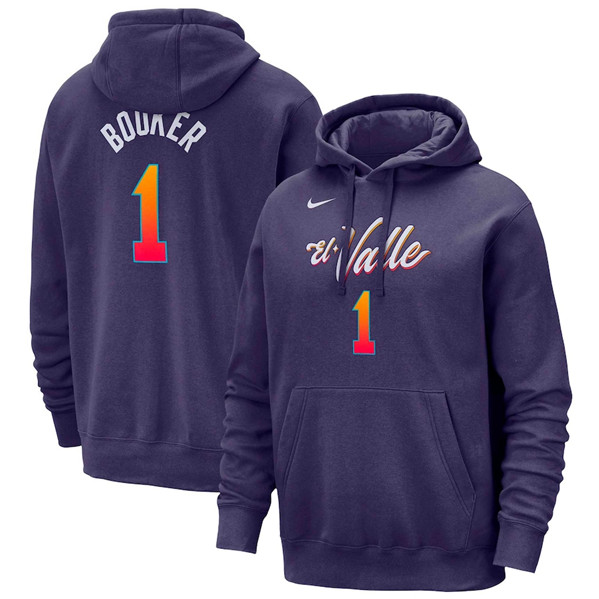 Men's Phoenix Suns #1 Devin Booker Purple 2023/24 City Edition Name & Number Pullover Hoodie